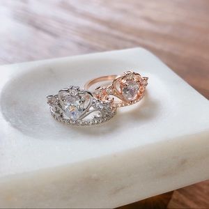 Cubic Zirconia Princess Crown Heart Ring